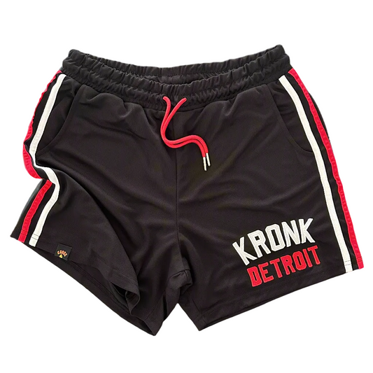 KRONK Iconic Detroit Applique Lined Shorts Black & White/Red