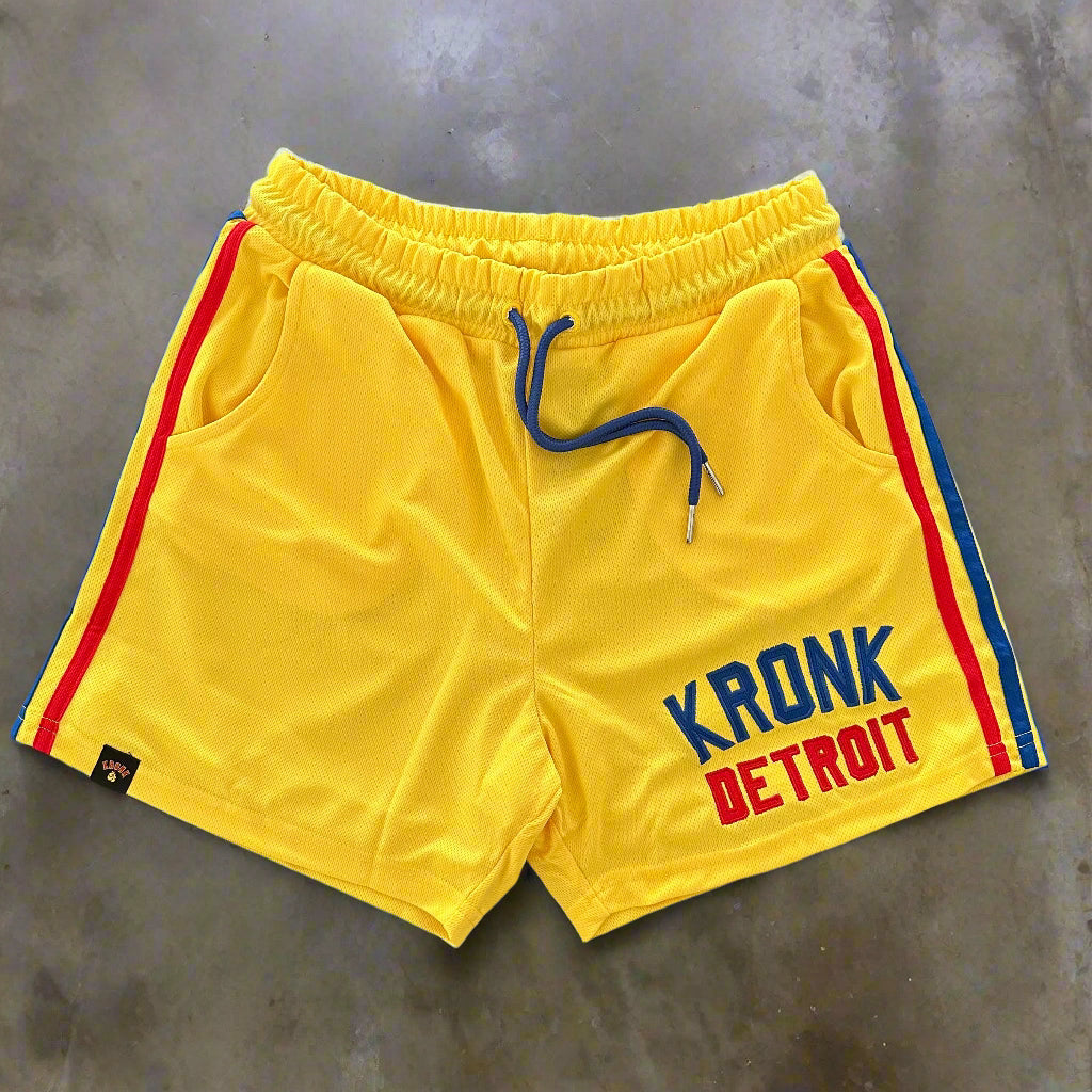 KRONK Iconic Detroit Applique Lined Shorts Yellow