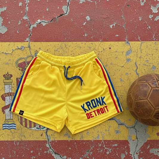 KRONK Iconic Detroit Applique Lined Shorts Yellow