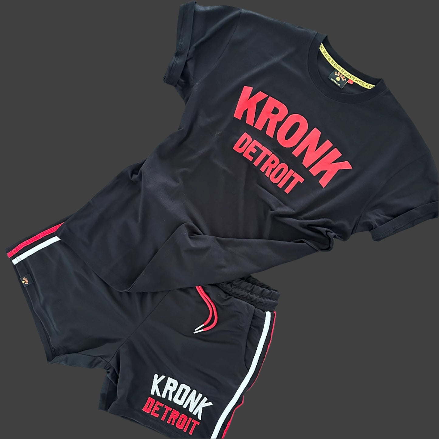 KRONK Detroit Regular Fit T Shirt Black with Red logo