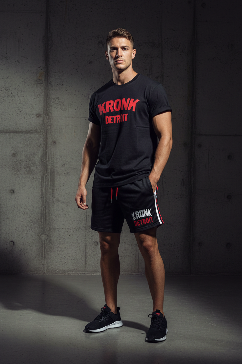 KRONK Detroit Regular Fit T Shirt Black with Red logo