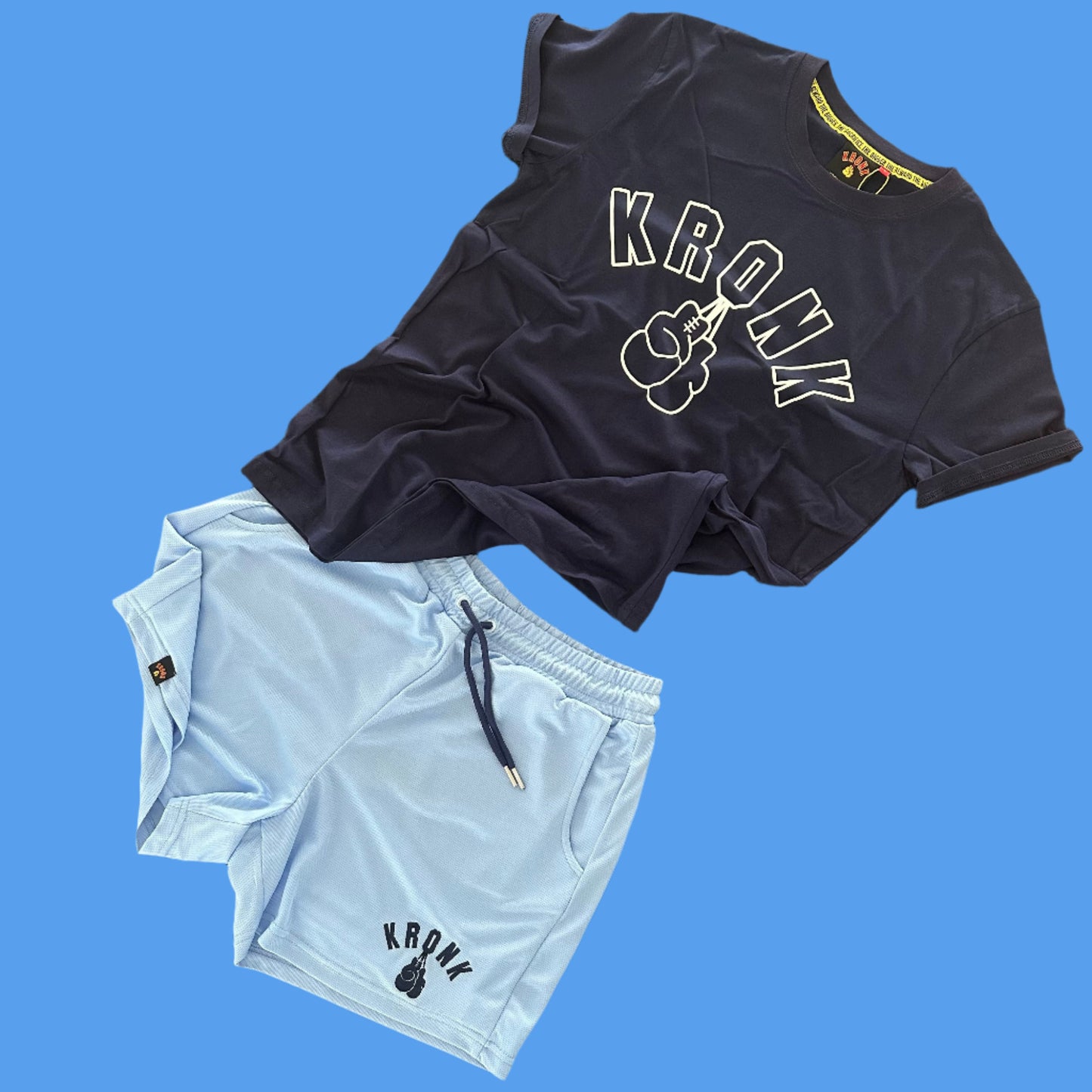 KRONK Outline Gloves Slim Fit Cotton T Shirt Navy & White
