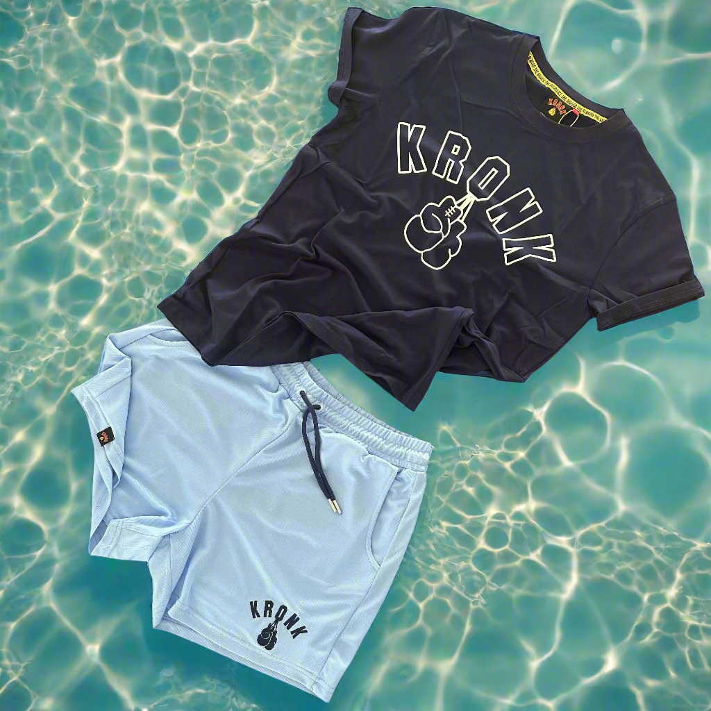 KRONK Outline Gloves Slim Fit Cotton T Shirt Navy & White