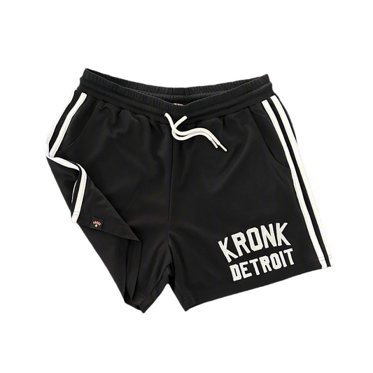 KRONK Iconic Detroit Applique Lined Shorts Black & White