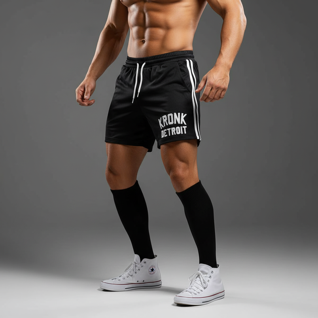 KRONK Iconic Detroit Applique Lined Shorts Black & White