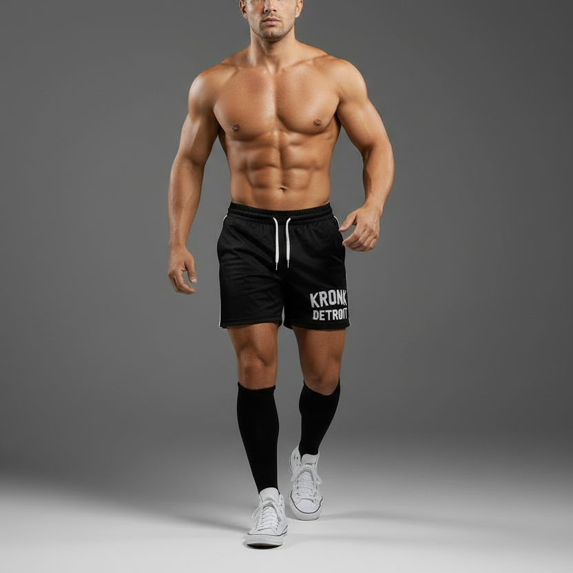 KRONK Iconic Detroit Applique Lined Shorts Black & White