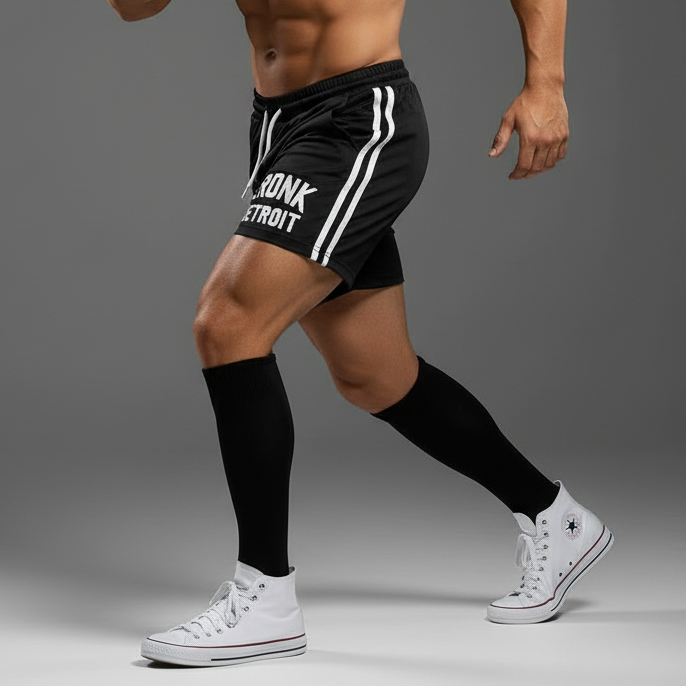KRONK Iconic Detroit Applique Lined Shorts Black & White