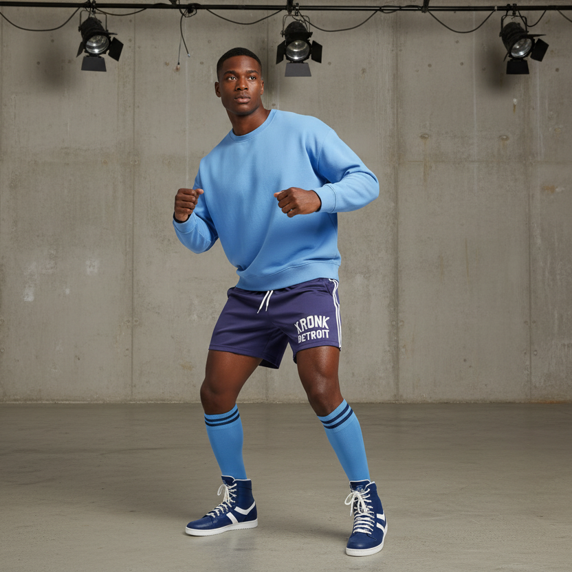 KRONK Iconic Detroit Applique Lined Shorts Navy & Sky