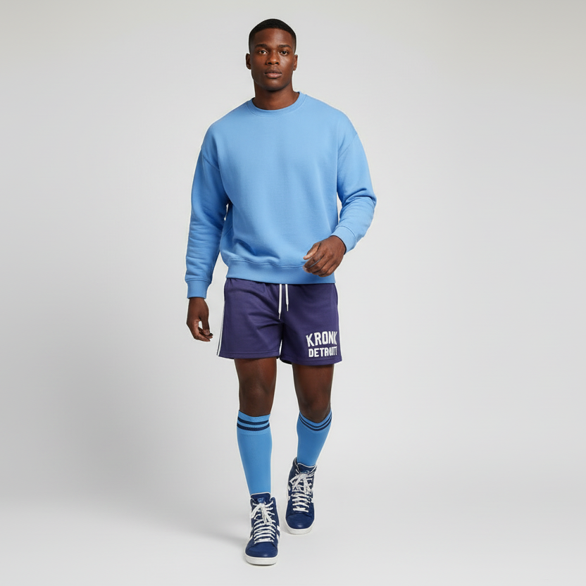 KRONK Iconic Detroit Applique Lined Shorts Navy & Sky