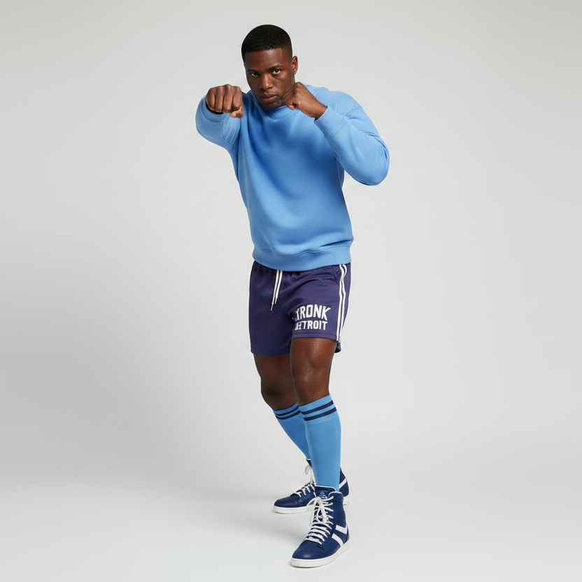 KRONK Iconic Detroit Applique Lined Shorts Navy & Sky