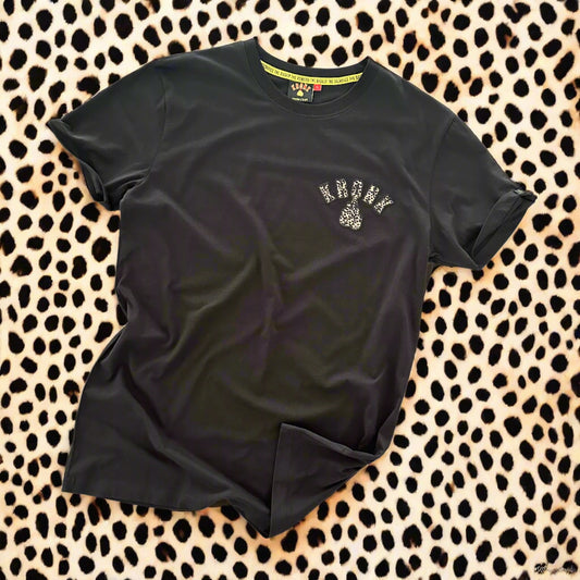 KRONK Leopard Gloves Slim Fit Cotton T Shirt Black