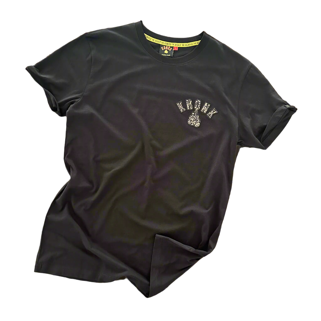 KRONK Leopard Gloves Slim Fit Cotton T Shirt Black
