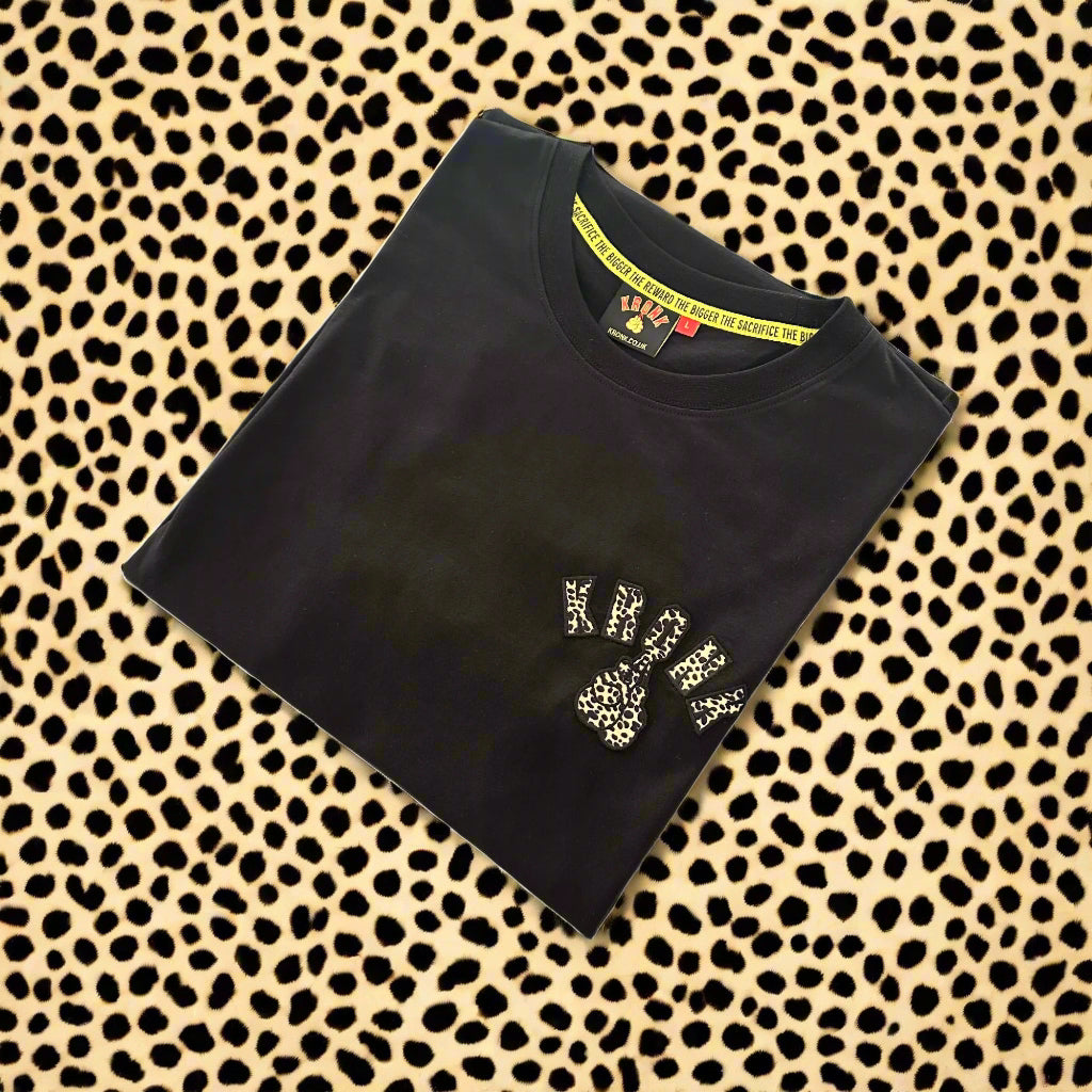 KRONK Leopard Gloves Slim Fit Cotton T Shirt Black