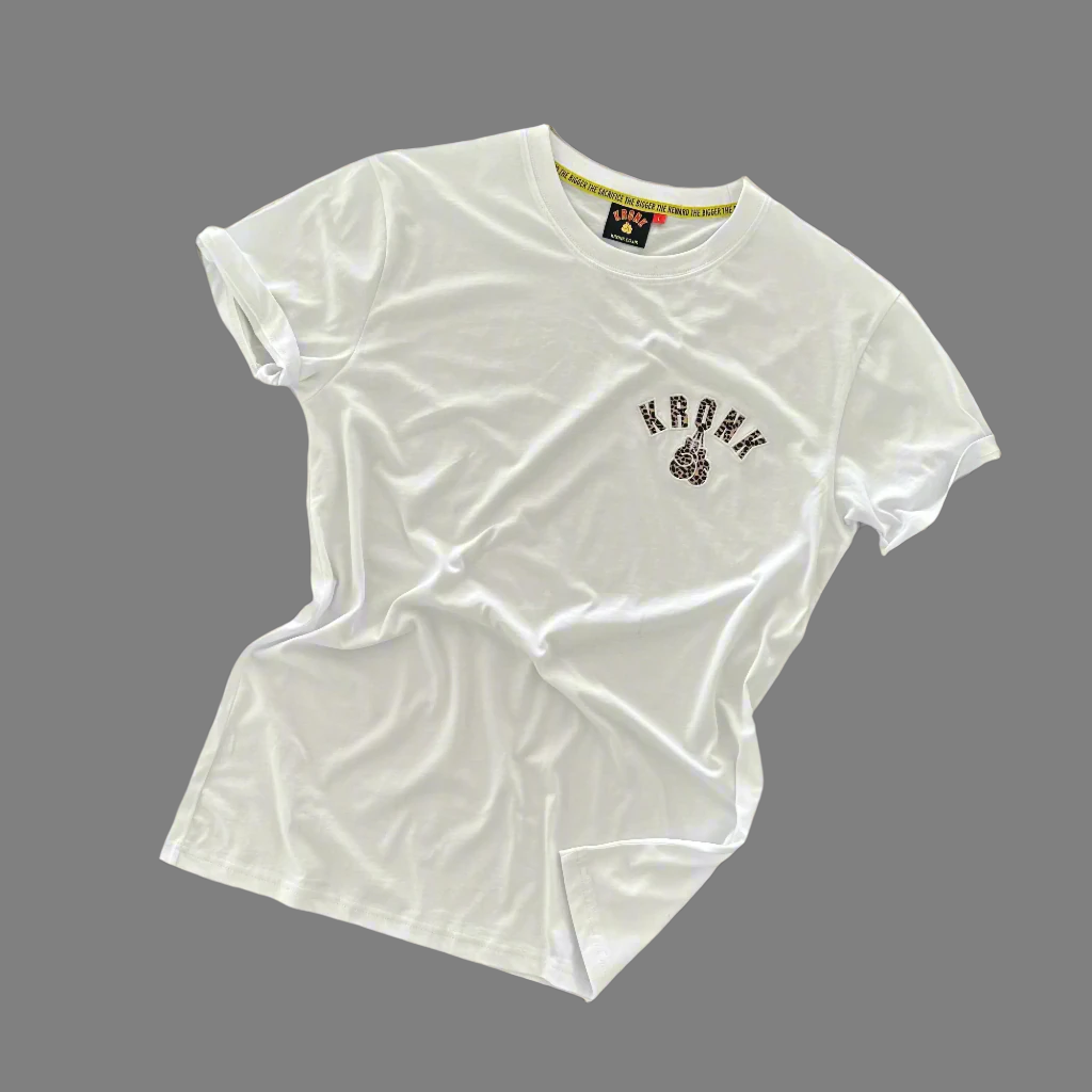 KRONK Leopard Gloves Slim Fit Cotton T Shirt White