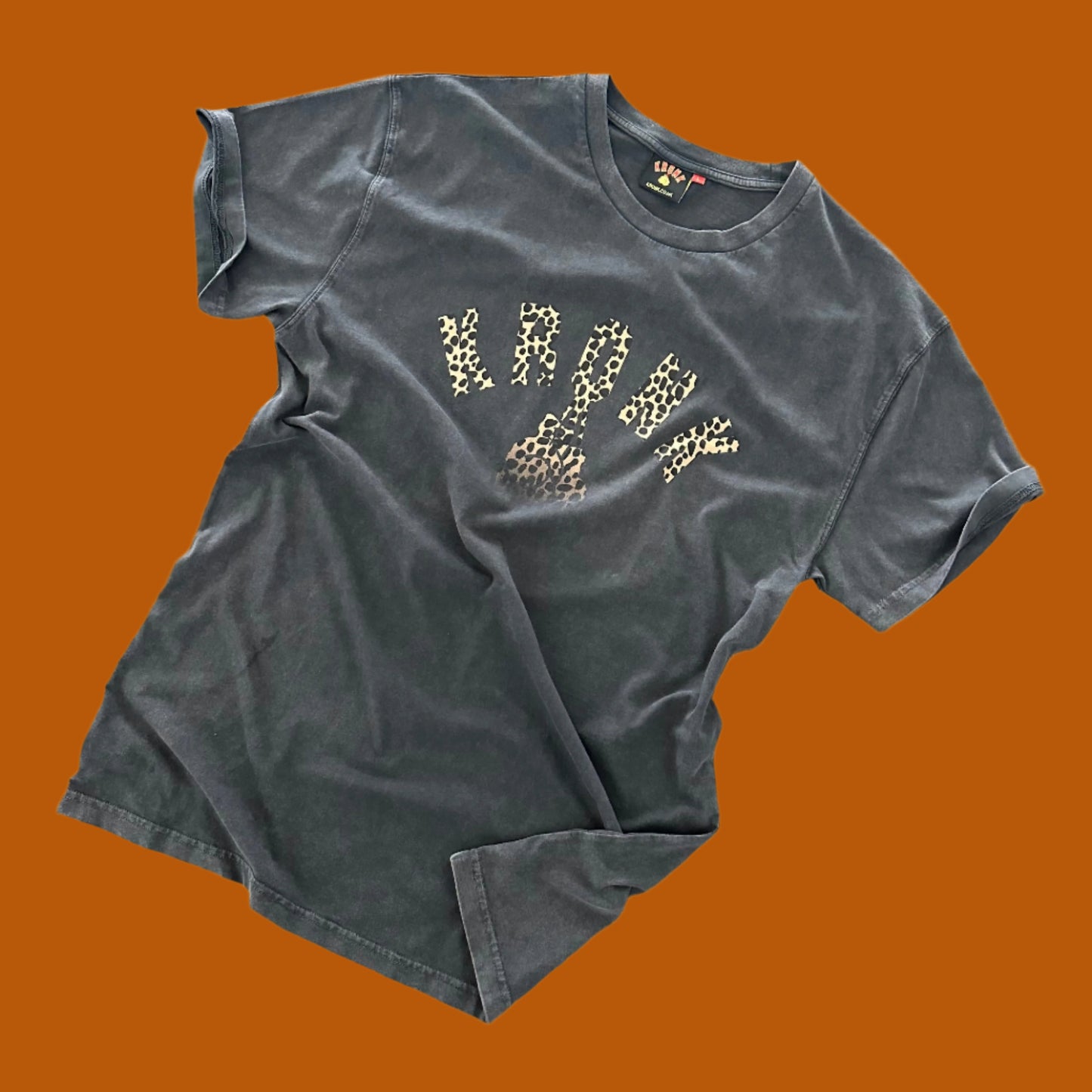 KRONK Faded Leopard Gloves Loose Fit Vintage Wash T Shirt Charcoal