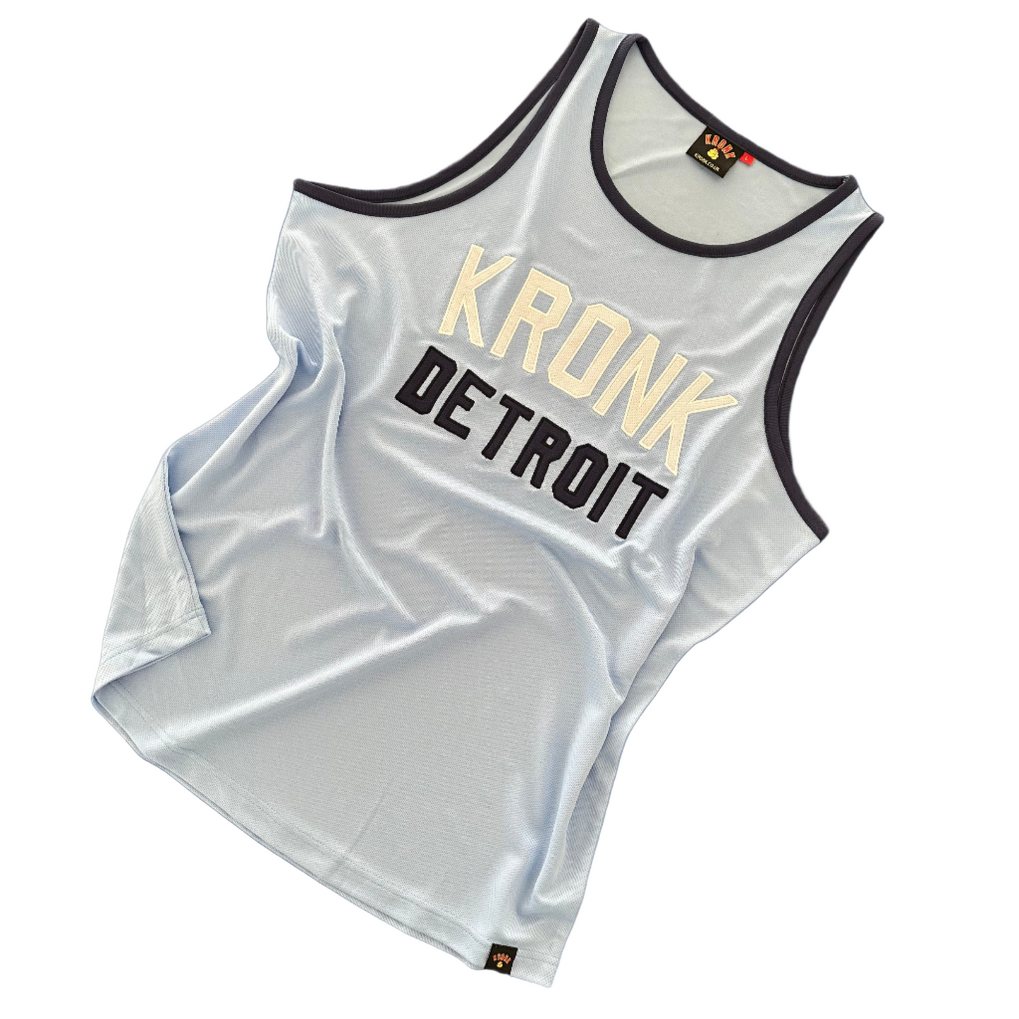 KRONK Iconic Detroit Applique Training Gym Vest Sky Blue, Navy & White