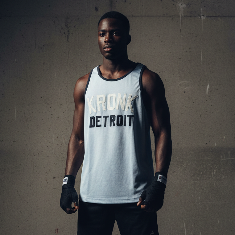 KRONK Iconic Detroit Applique Training Gym Vest Sky Blue, Navy & White