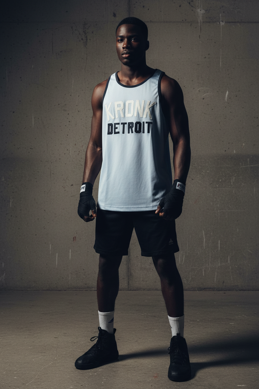 KRONK Iconic Detroit Applique Training Gym Vest Sky Blue, Navy & White