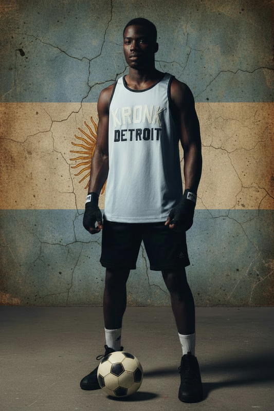 KRONK Iconic Detroit Applique Training Gym Vest Sky Blue, Navy & White
