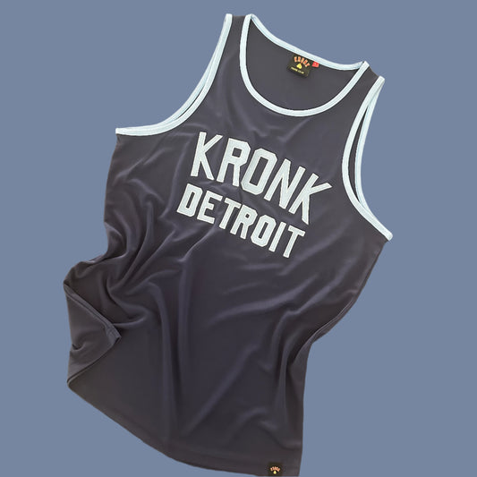 KRONK Iconic Detroit Applique Training Gym Vest Navy & Sky Blue