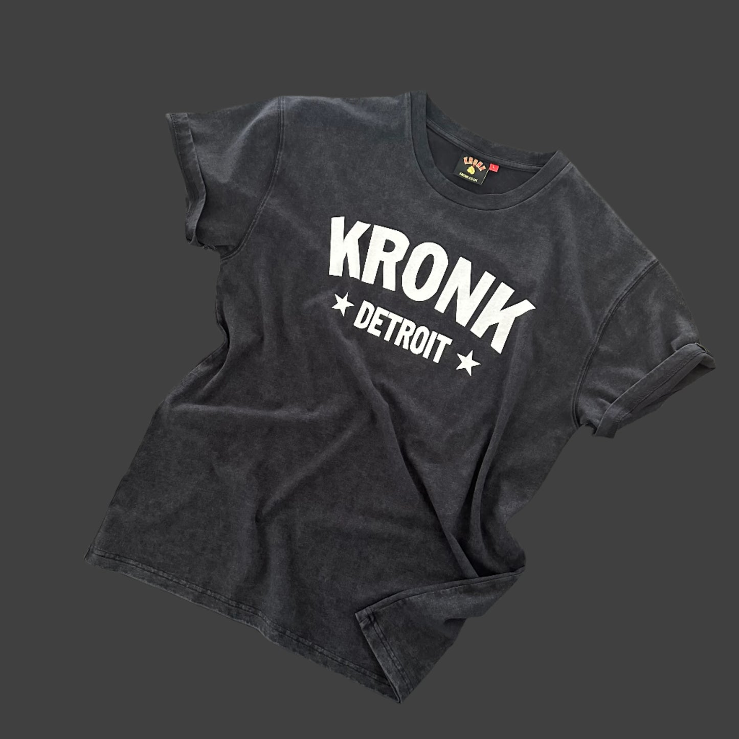 KRONK Detroit Stars Loose Fit Vintage Wash T Shirt Black and White
