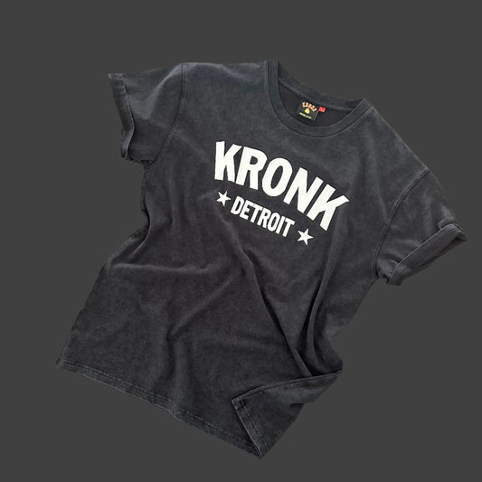 KRONK Detroit Stars Loose Fit Vintage Wash T Shirt Black and White