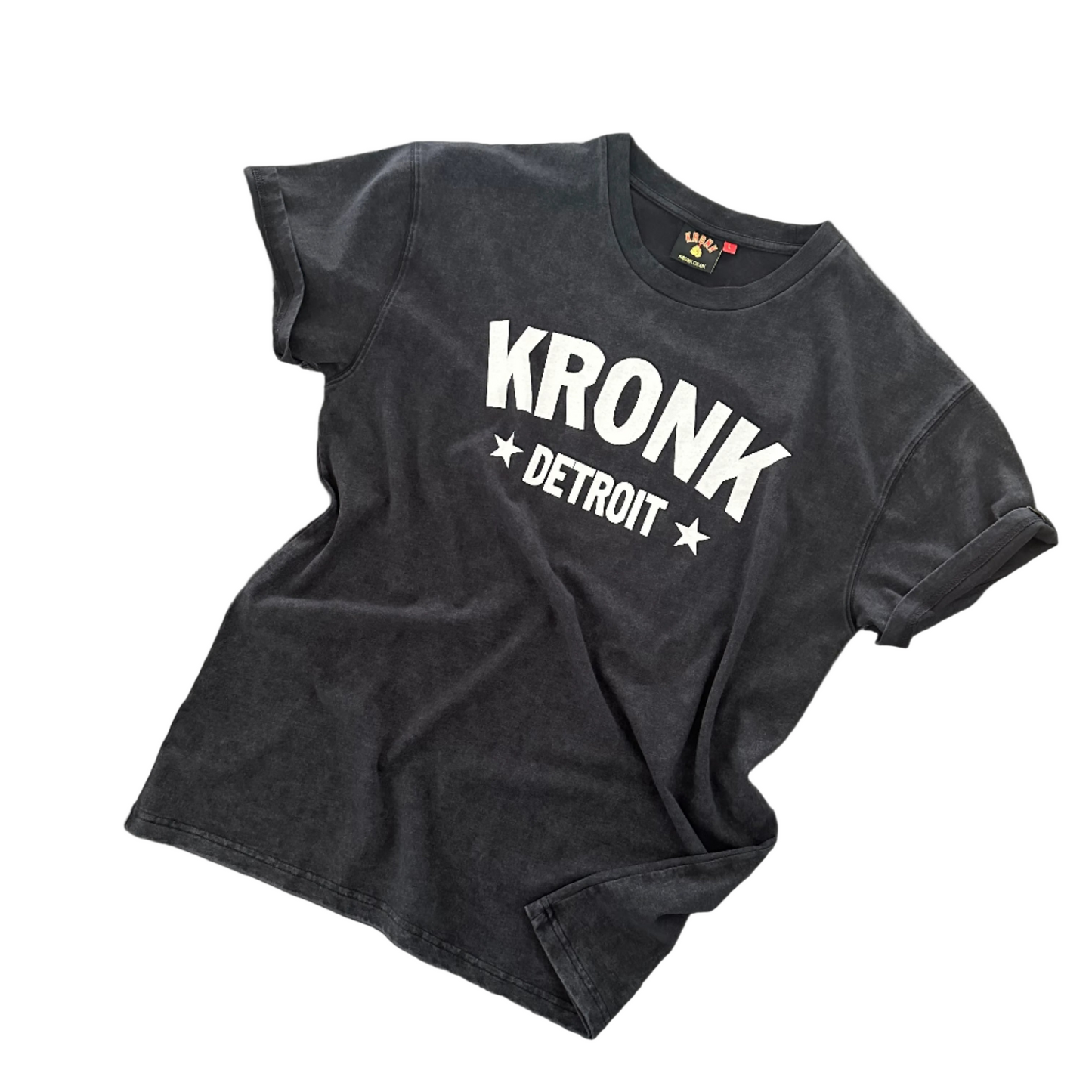 KRONK Detroit Stars Loose Fit Vintage Wash T Shirt Black and White