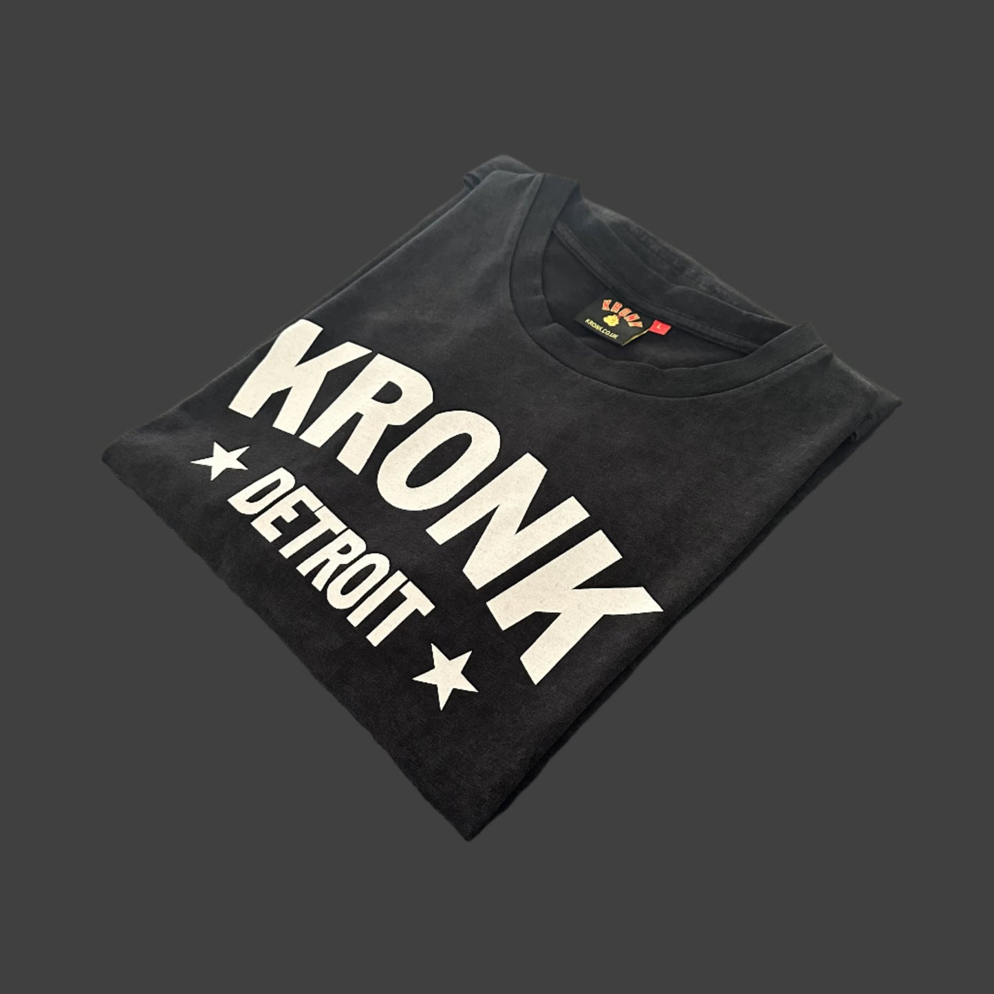 KRONK Detroit Stars Loose Fit Vintage Wash T Shirt Black and White