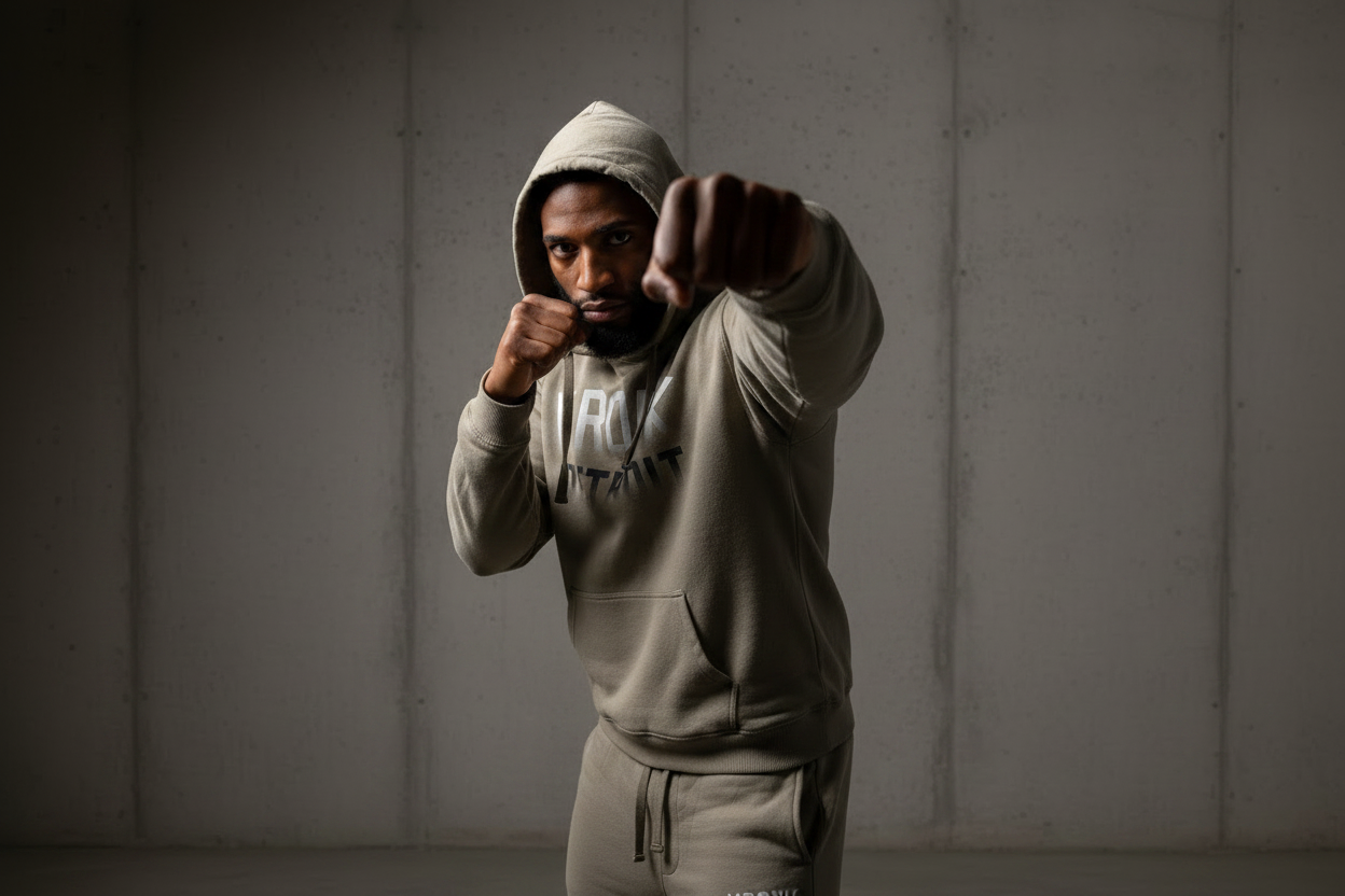 KRONK Faded Iconic Detroit Vintage Wash Hoodie Loose Fit Khaki