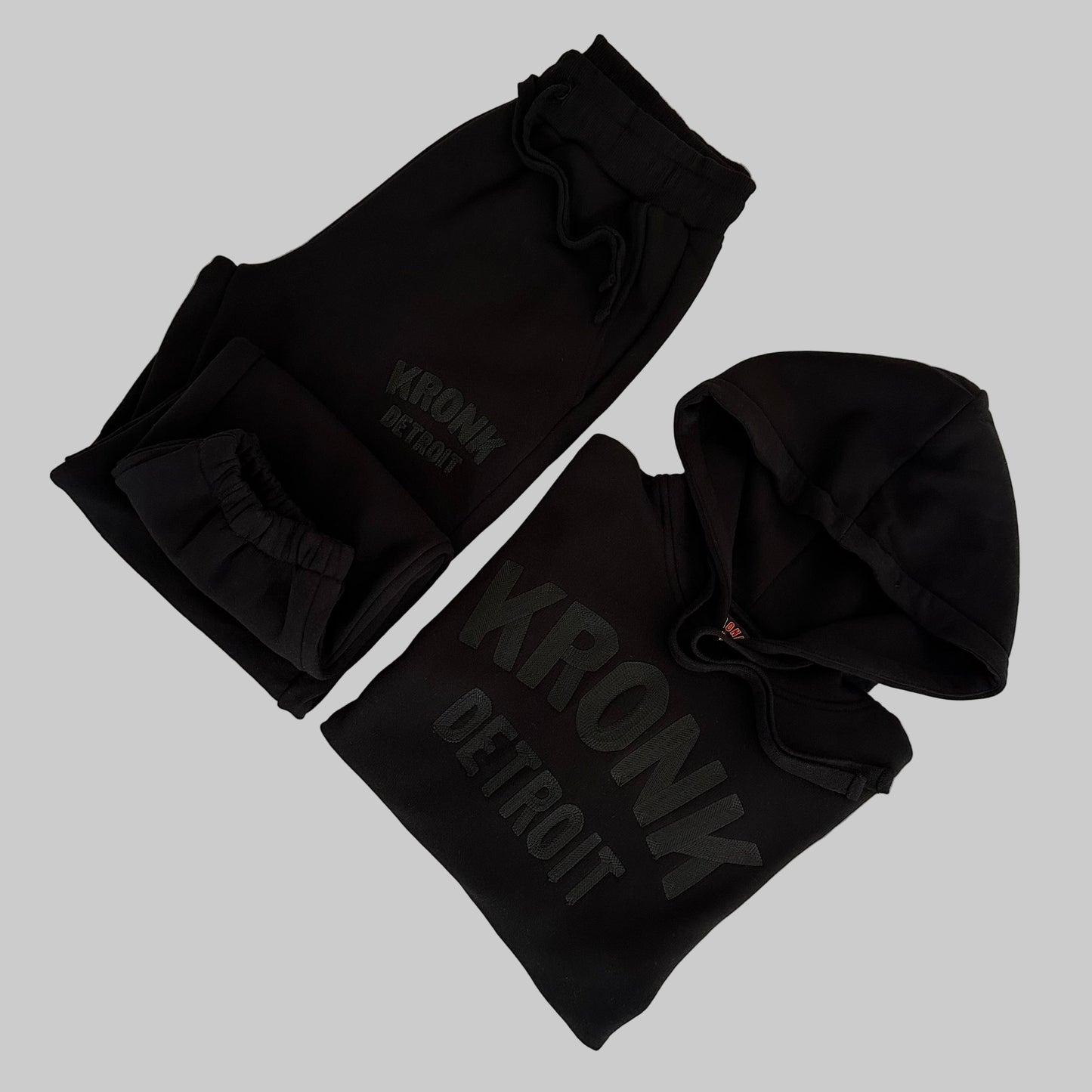 KRONK Detroit Chain Stitch Loose Fit Joggers Black Stealth
