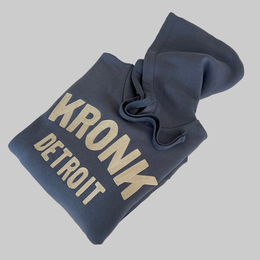 KRONK Detroit Chain Stitch Loose Fit Hoodie Steel Blue