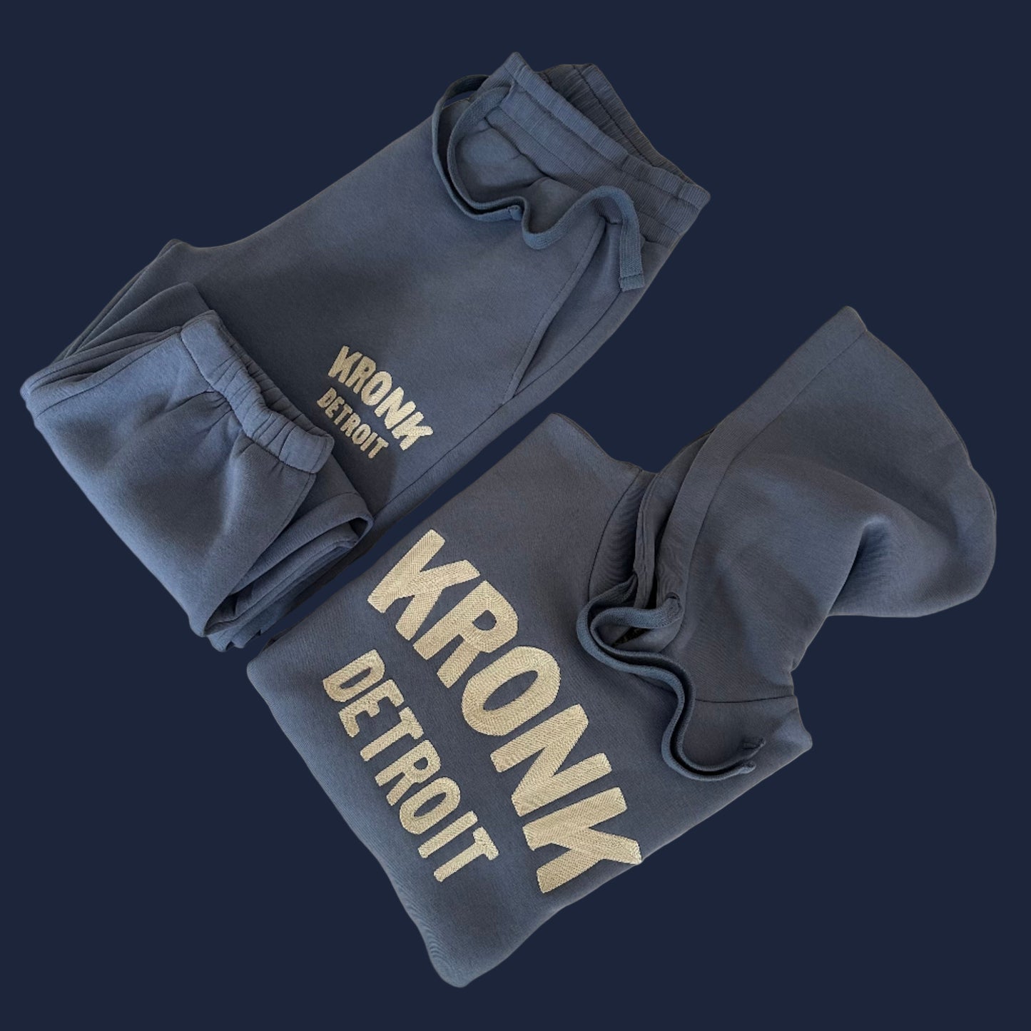 KRONK Detroit Chain Stitch Loose Fit Joggers Steel Blue