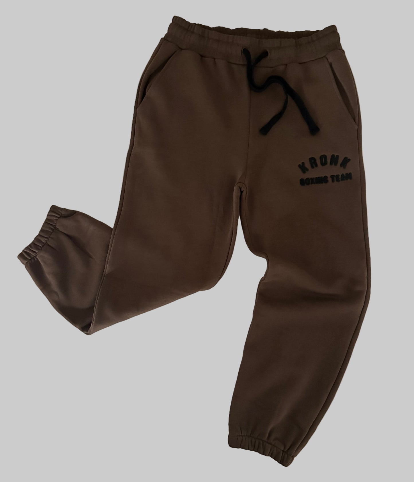 KRONK Boxing Team Towelling Applique Joggers Loose Fit Dark Brown