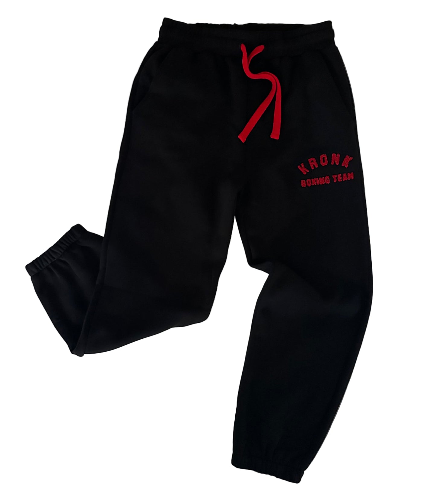 KRONK Boxing Team Towelling Applique Joggers Loose Fit Black