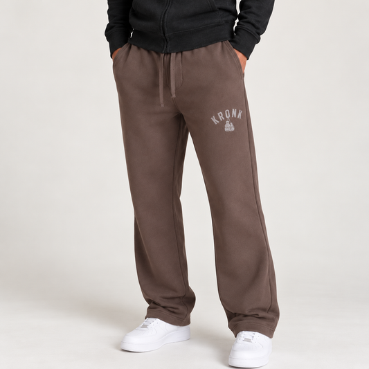 KRONK Faded Gloves Vintage wash Straight Leg Joggers Loose Fit Dark Brown