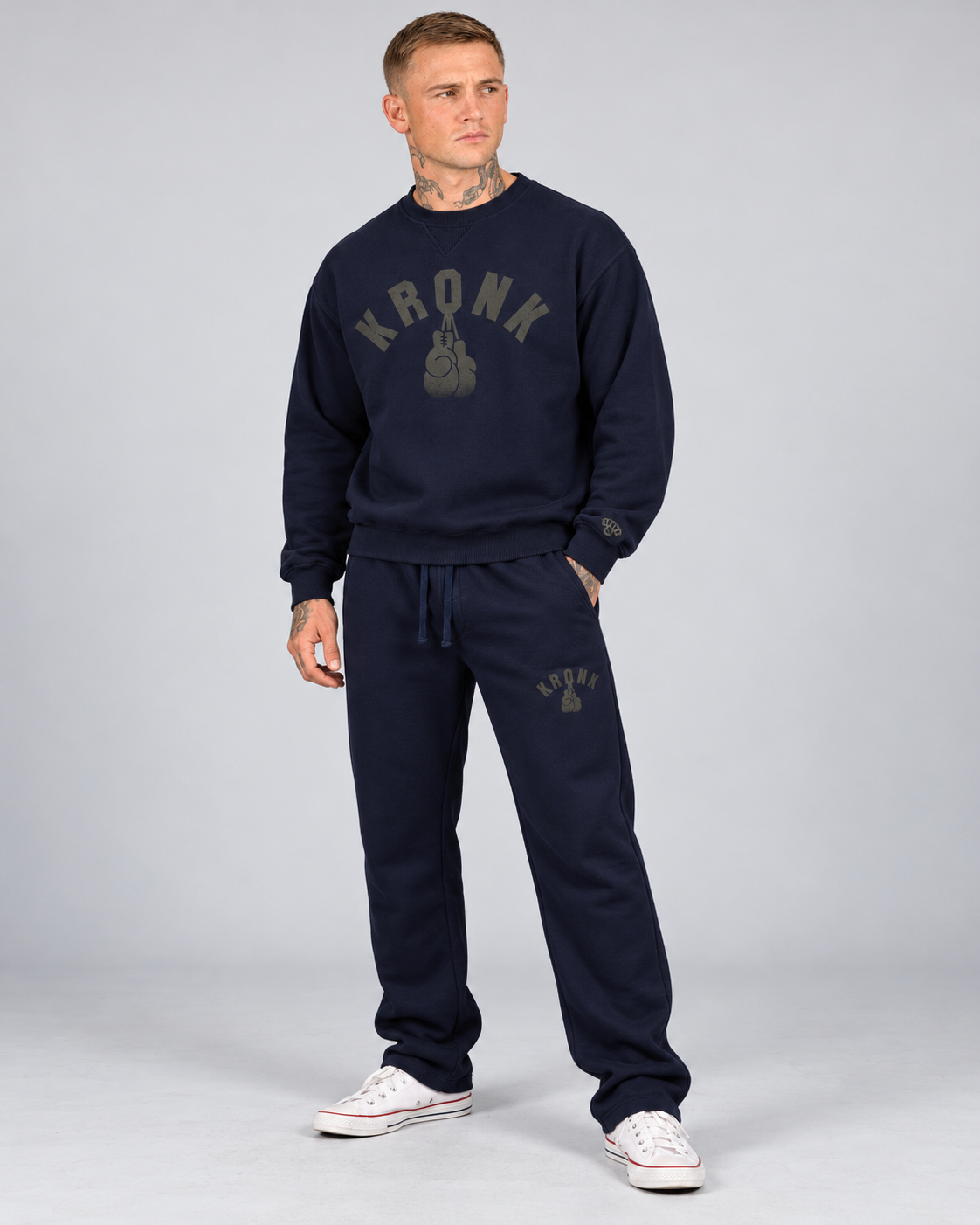 KRONK Faded Gloves Vintage Wash Loose Fit Sweatshirt Tracksuit Navy