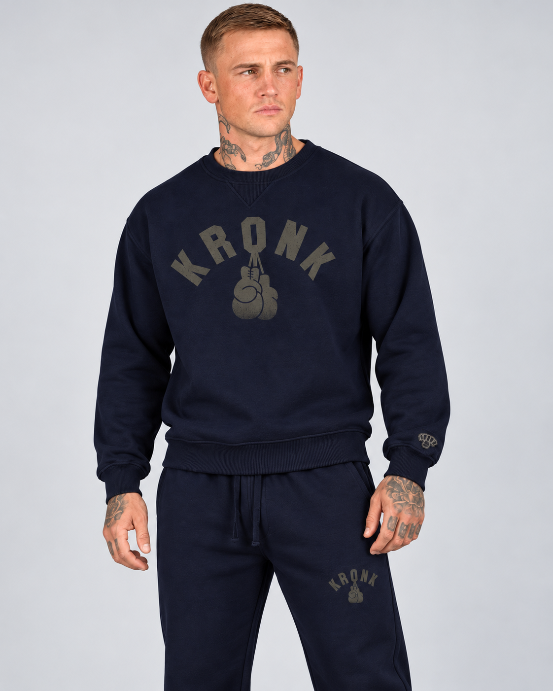 KRONK Faded Gloves Vintage Wash Loose Fit Sweatshirt Tracksuit Navy