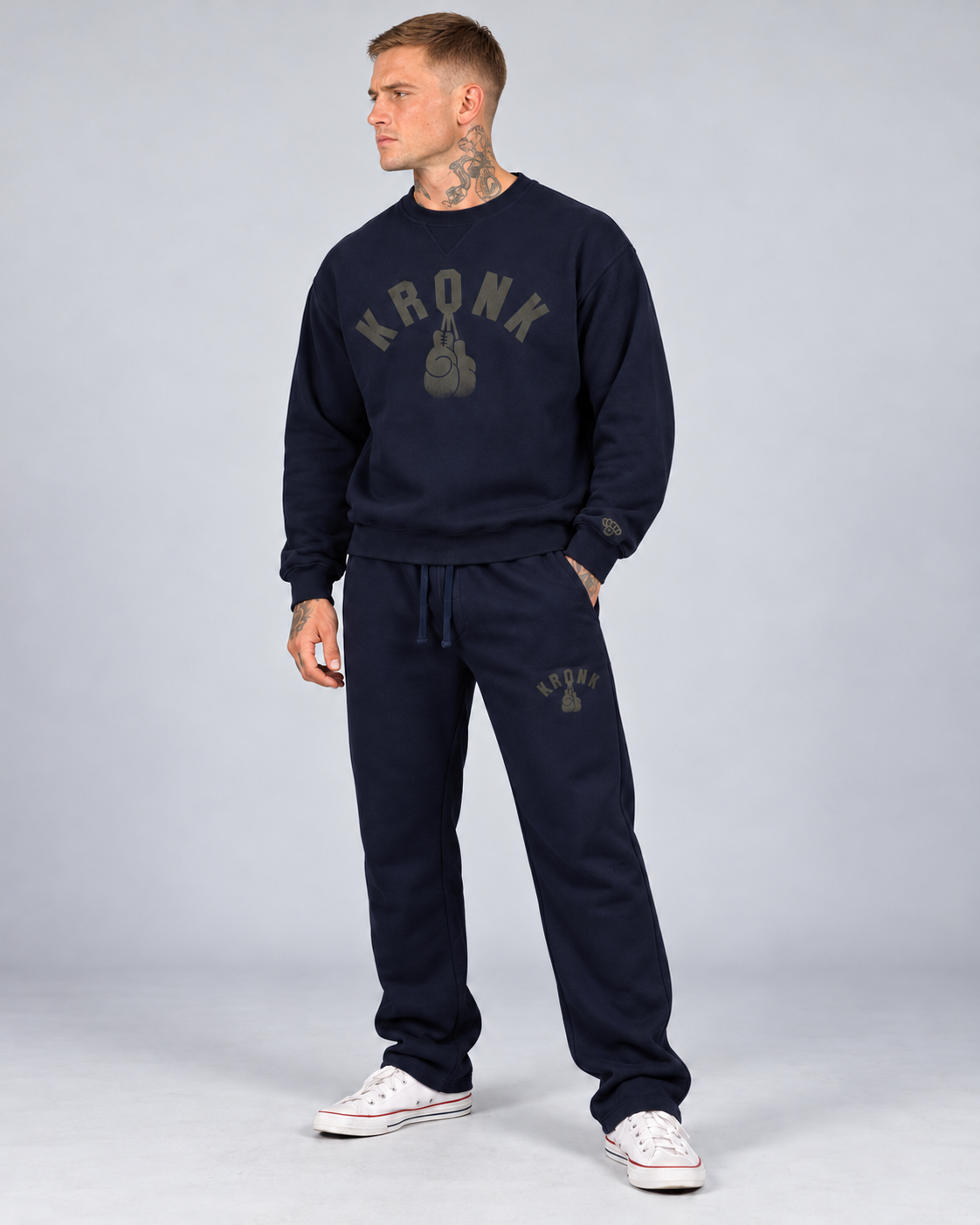 KRONK Faded Gloves Vintage Wash Loose Fit Sweatshirt Tracksuit Navy