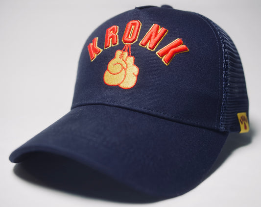 KRONK Gloves Trucker Cap: Navy with 3D Red & Yellow Embroidery