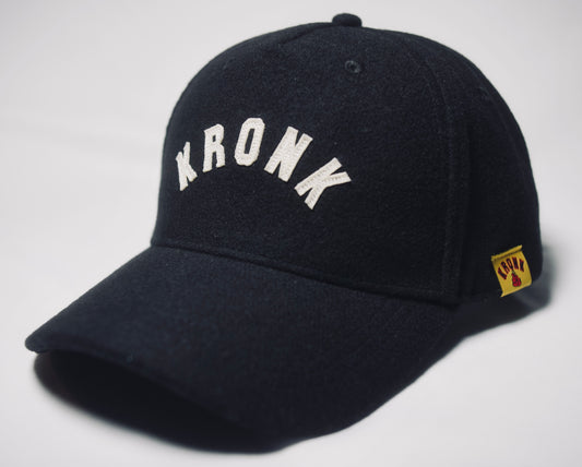 KRONK Collegiate Felt Cap: Black with White Felt Embroidery