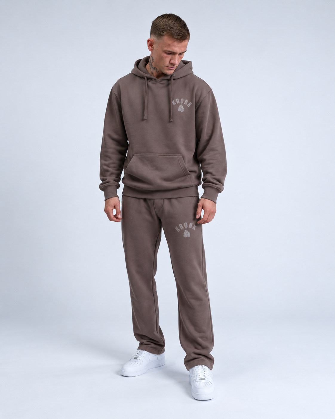KRONK Faded Gloves Vintage wash Straight Leg Joggers Loose Fit Dark Brown