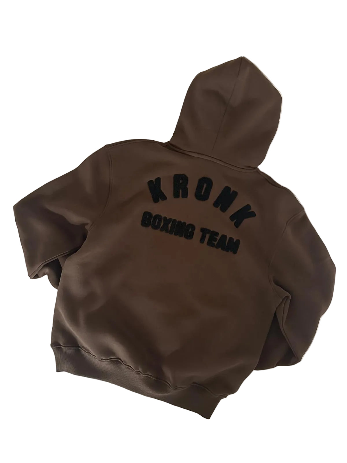 KRONK Boxing Team Towelling Applique Hoodie Loose Fit Dark Brown