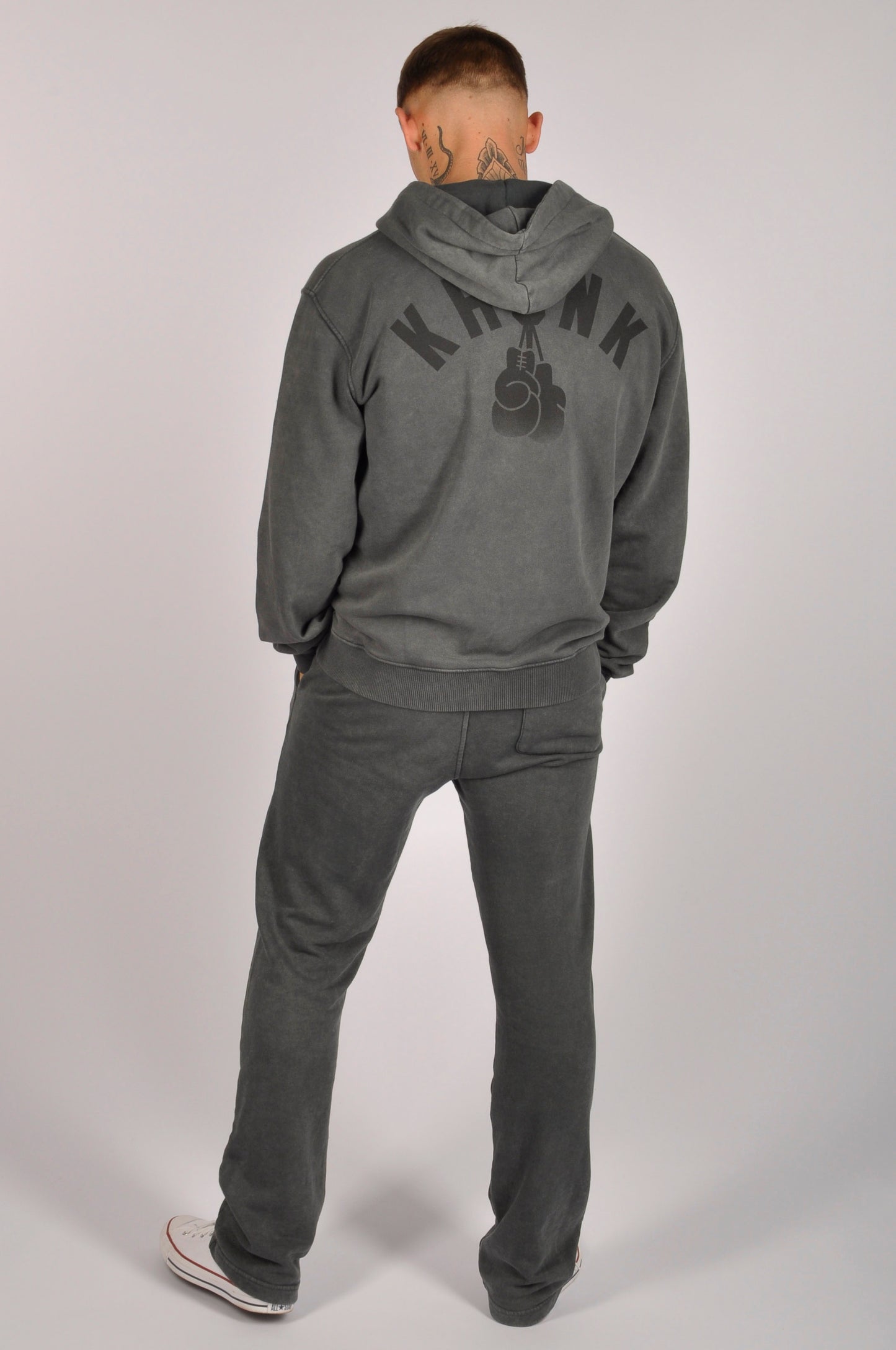 KRONK Faded Gloves Vintage Wash Hoodie Loose Fit Charcoal