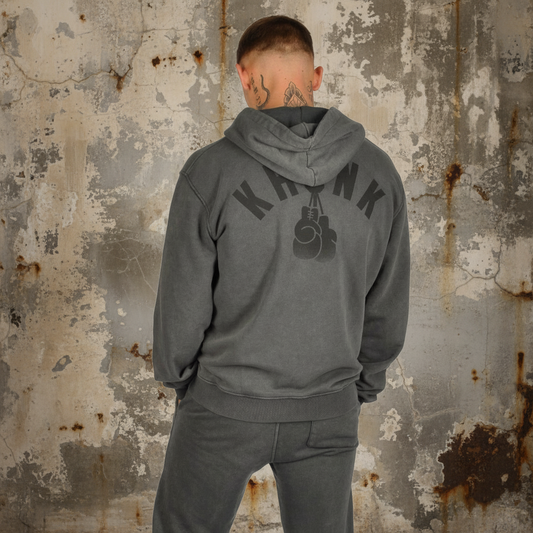 KRONK Faded Gloves Vintage Wash Hoodie Loose Fit Charcoal