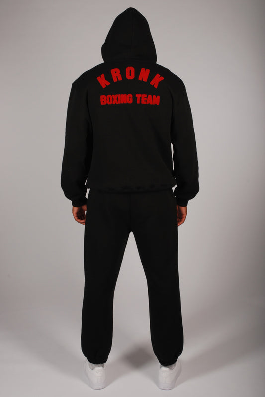 KRONK Boxing Team Towelling Applique Hoodie Loose Fit Black
