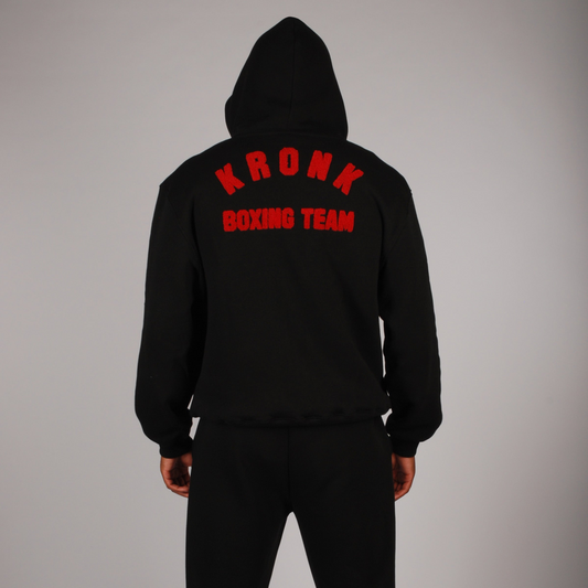 KRONK Boxing Team Towelling Applique Hoodie Loose Fit Black