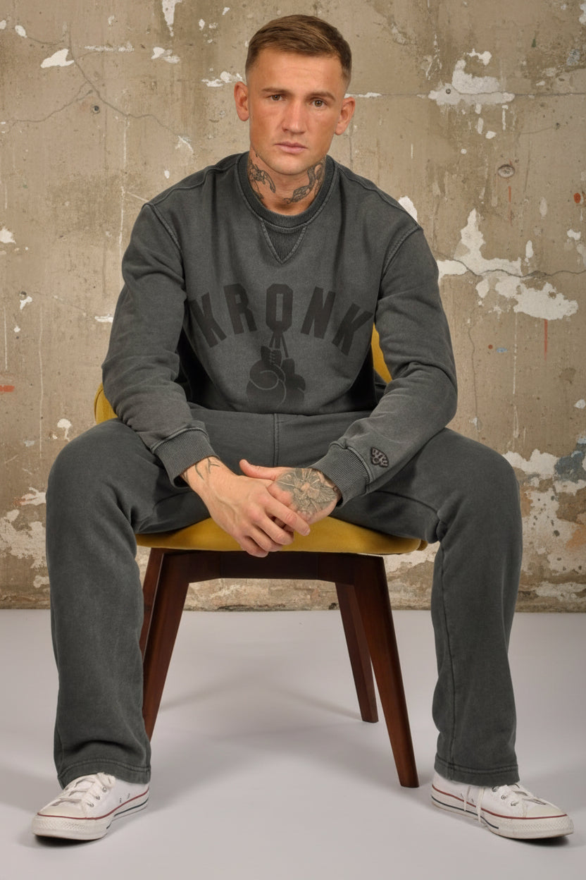 KRONK Faded Gloves Vintage Wash Sweatshirt Loose Fit Charcoal