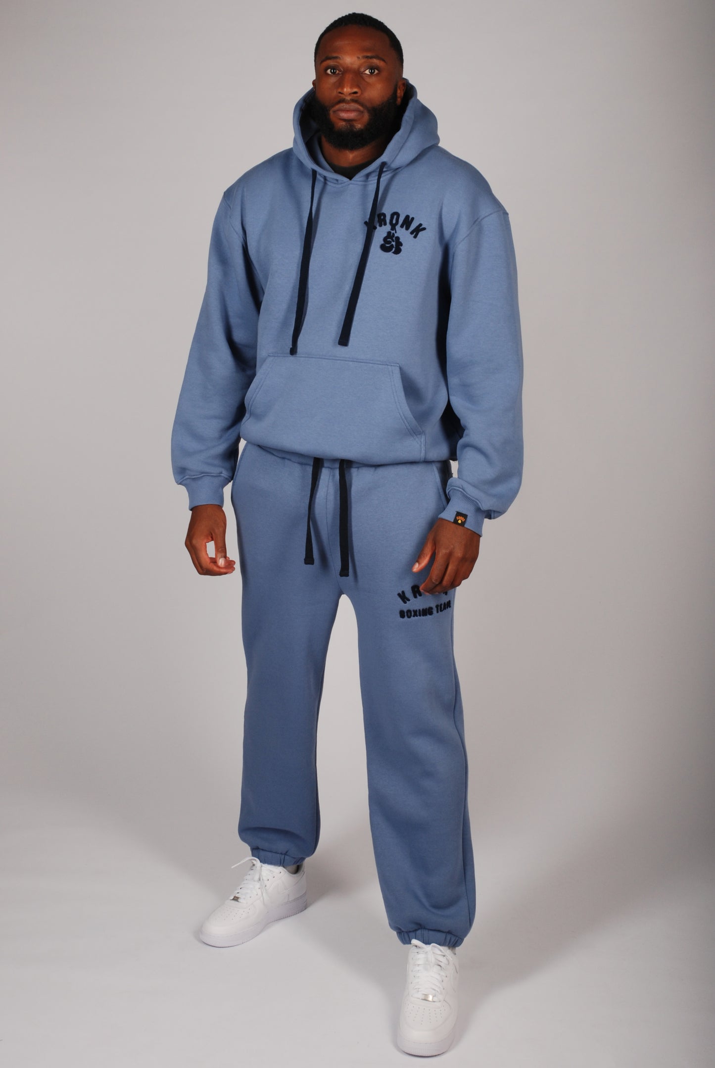 KRONK Boxing Team Towelling Applique Joggers Loose Fit Steel Blue
