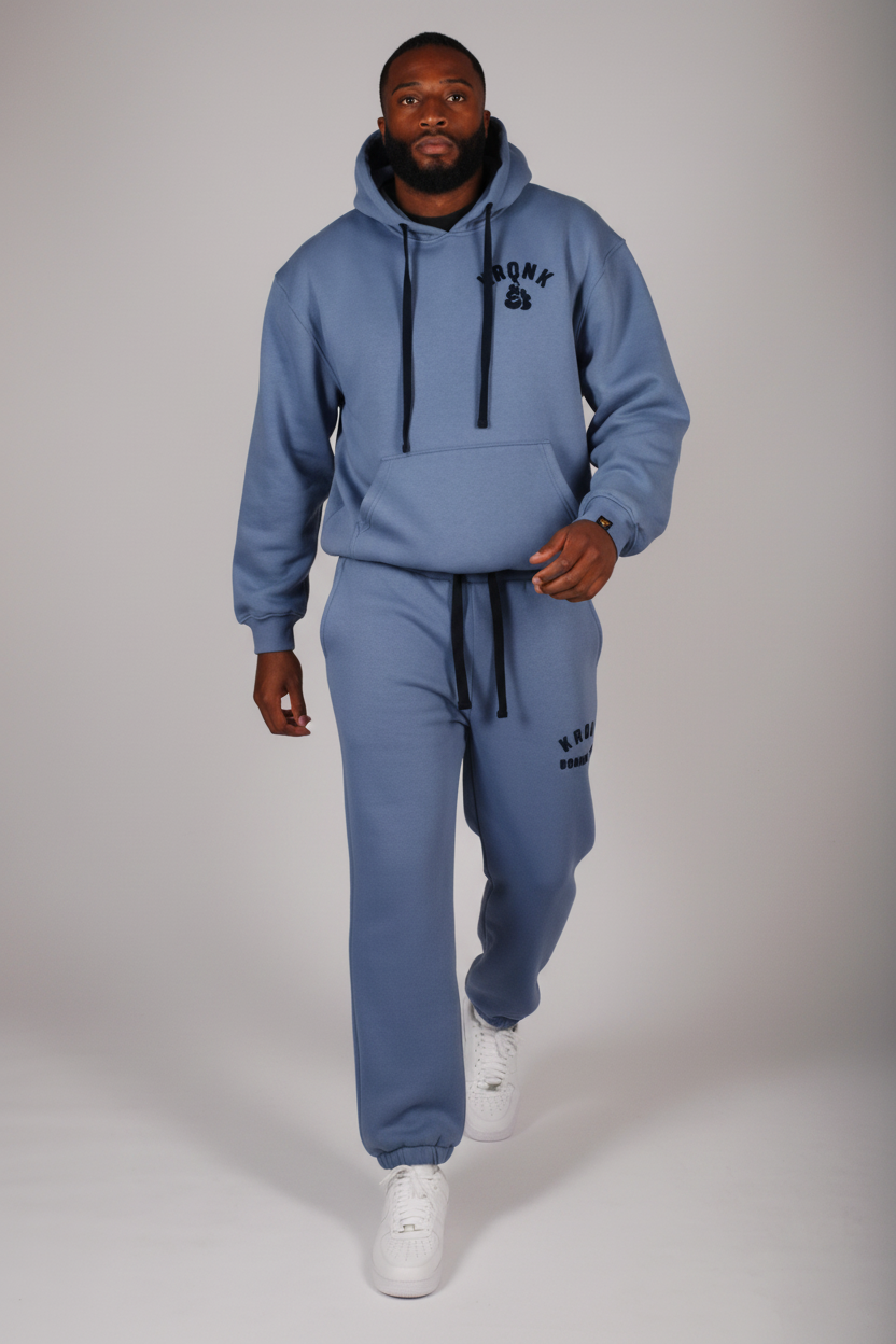 KRONK Boxing Team Towelling Applique Joggers Loose Fit Steel Blue