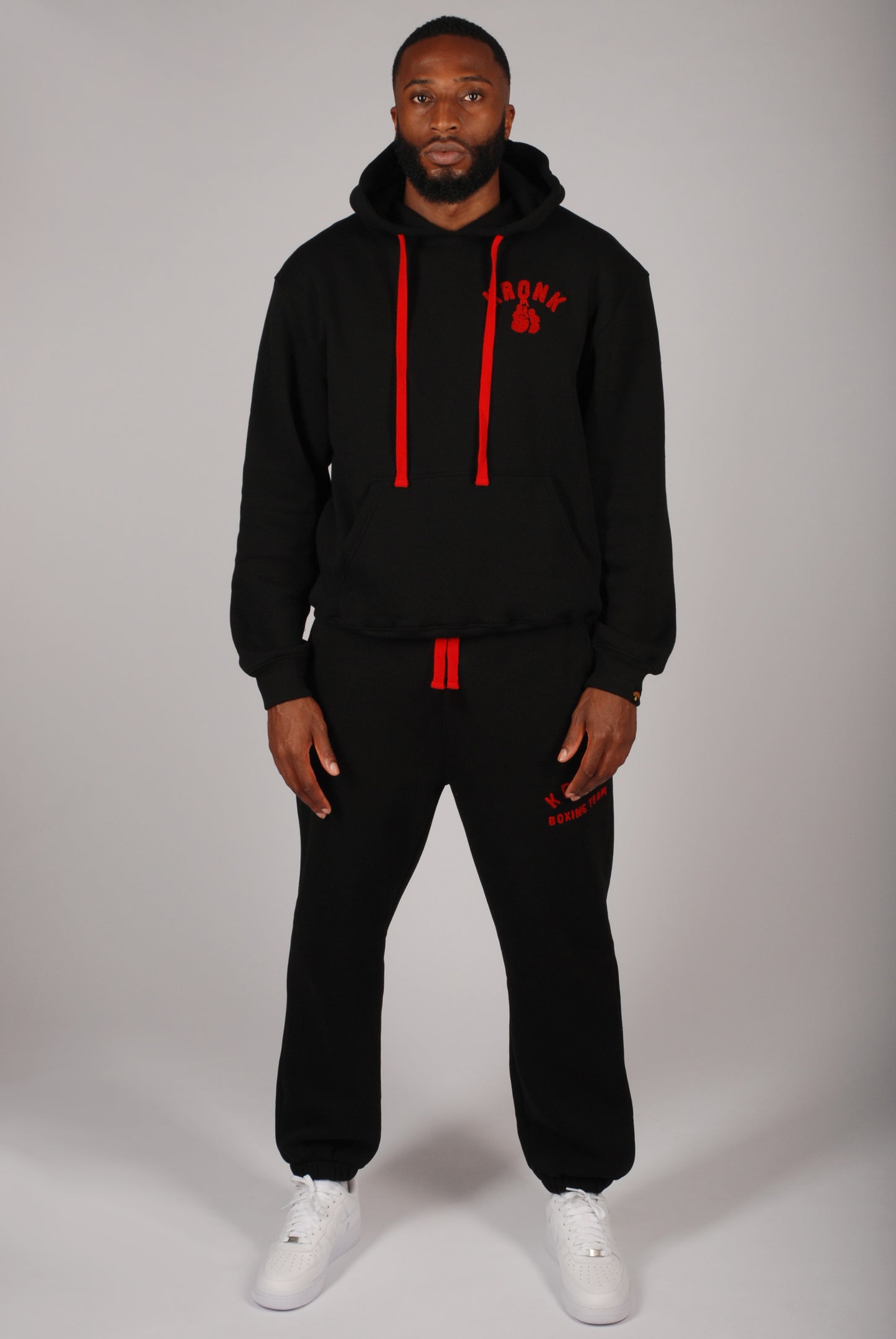 KRONK Boxing Team Towelling Applique Joggers Loose Fit Black